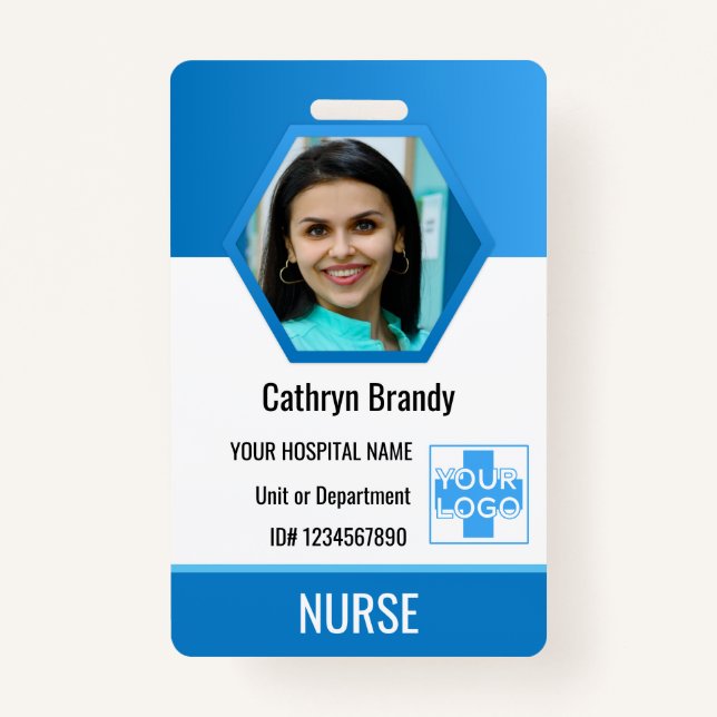 Personalized blue Employee ID, Photo, Name Badge (Front)