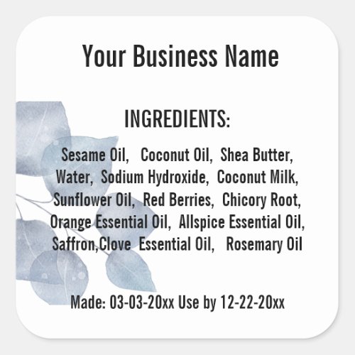 Personalized Blue Eucalyptus  Ingredient List  Square Sticker