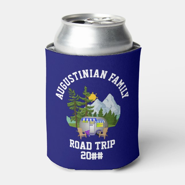 Personalized Blue Family Road Trip Can Cooler (Can Front)
