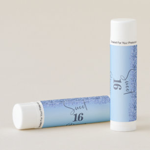 Personalized Blue Faux Glitter Sweet 16 Party Lip Balm