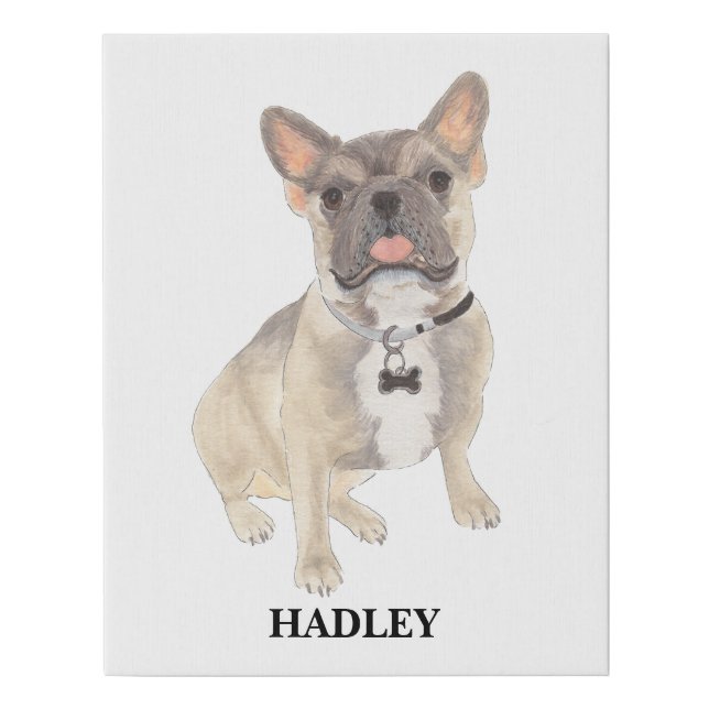 Personalized Blue Fawn Frenchie French Bulldog Faux Canvas Print (Front)