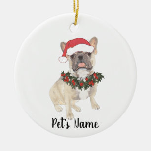 Personalized Blue Fawn Tricolor Frenchie Christmas Ceramic Ornament