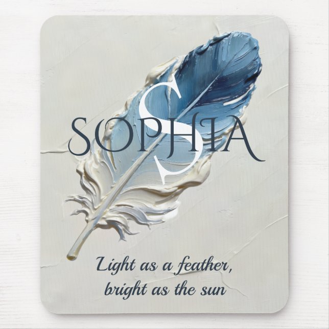 Personalized Blue Feather Custom Name Monogram  Mouse Pad (Front)