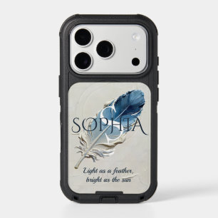 Personalized Blue Feather Custom Name Monogram iPhone 17 Pro Case