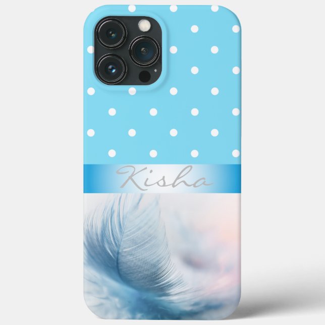 Personalized Blue Feather Dots Case-Mate iPhone Case (Back)