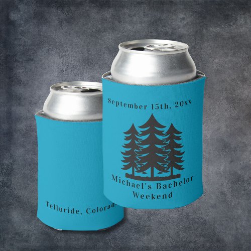 Personalized Blue Fir Trees Bachelor Weekend  Can Cooler