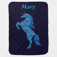 Personalized Blue Fire Unicorn Baby Blanket