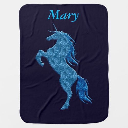 Personalized Blue Fire Unicorn Baby Blanket
