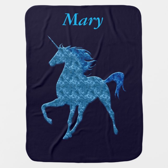 Personalized Blue Fire Unicorn Baby Blanket (Front)