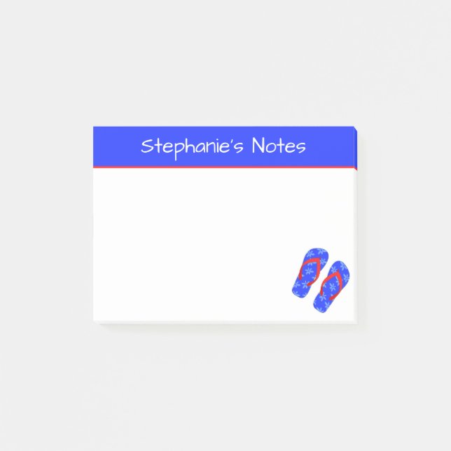 Personalized Blue Flip Flops Summer Beach Post-it Notes (Front)