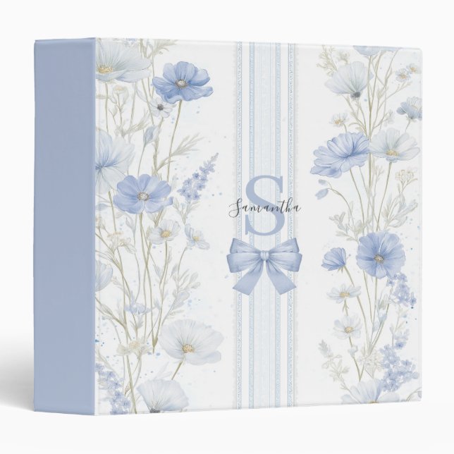 Personalized  Blue Floral  3 Ring Binder (Front/Spine)