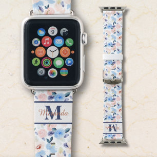 Personalized Blue Floral Apple Watch Band   Pastel