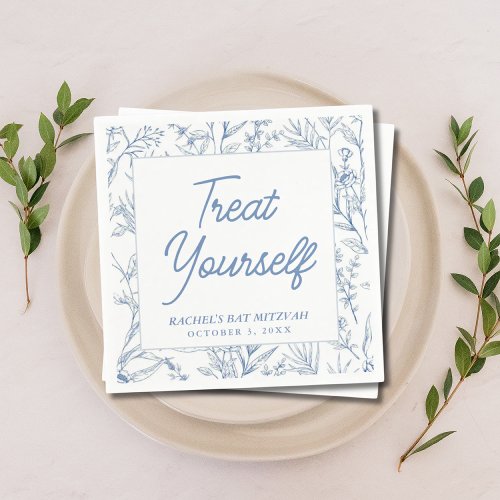 Personalized Blue Floral Bat Mitzvah Napkins