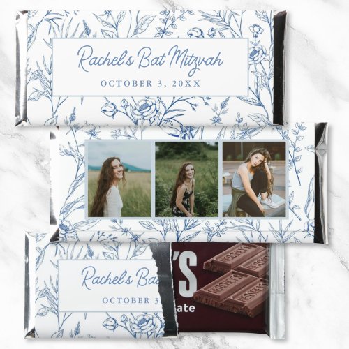 Personalized Blue Floral Bat Mitzvah Photo