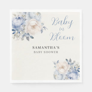 Personalized Blue Floral Boy Baby In Bloom Shower Napkins