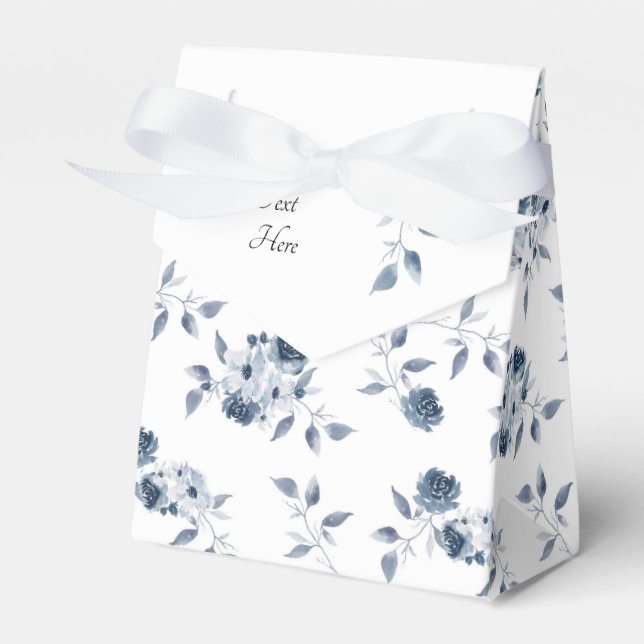 Personalized Blue Floral Bridal Shower Favor Box (Front Side)