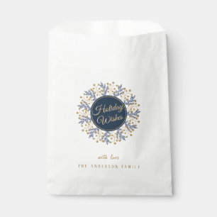 Personalized Blue Floral Christmas Holiday Wishes Favor Bag