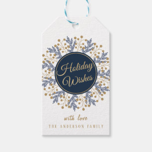 Personalized Blue Floral Christmas Holiday Wishes Gift Tags