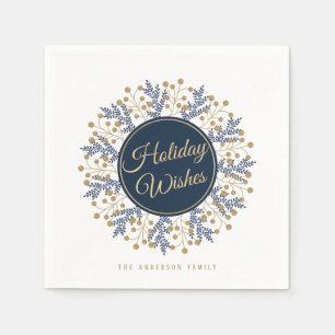 Personalized Blue Floral Christmas Holiday Wishes Napkins