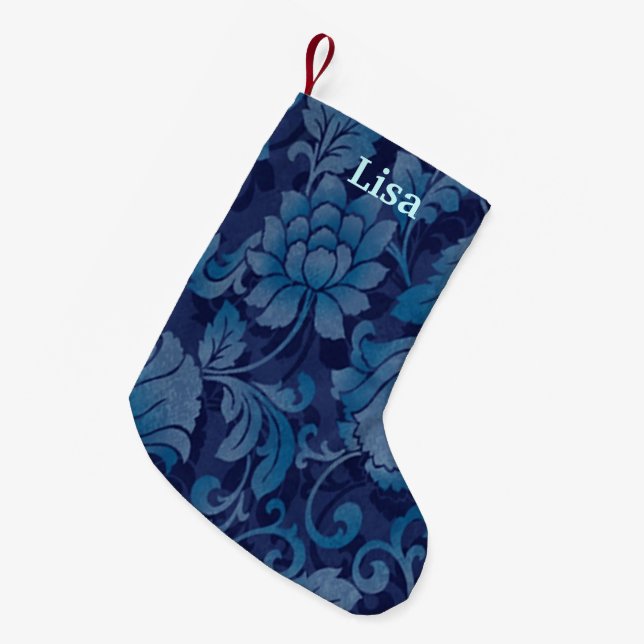 Personalized Blue Floral Christmas Stocking (Front (Hanging))