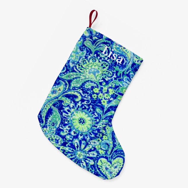 Personalized Blue Floral Christmas Stocking (Front (Hanging))