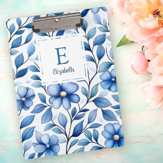 Personalized Blue Floral Clipboard