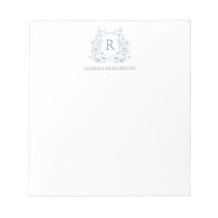 Personalized Blue Floral Crest Notepad