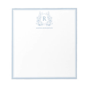 Personalized Blue Floral Crest Notepad