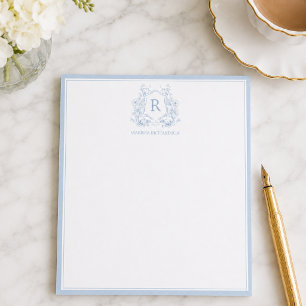 Personalized Blue Floral Crest Notepad
