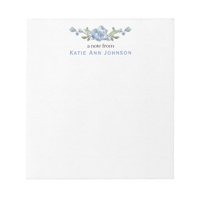 Personalized Blue Floral Custom Stationery Notepad (Front)