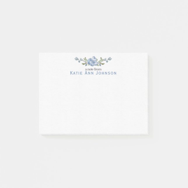 Personalized Blue Floral Custom Stationery Post-it Notes (Front)