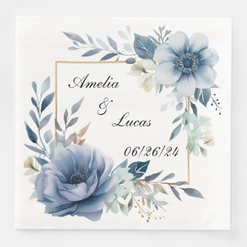 Personalized Blue Floral Dinner Napkin