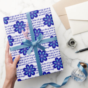 Personalized Blue Floral Evil Eye Amulet Pattern Wrapping Paper