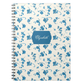 Personalized Blue Floral French Rococo Elegant Notebook