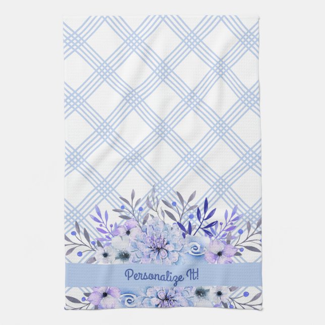 PERSONALIZED Blue Floral Kitchen Towel (Vertical)