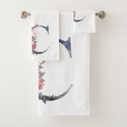 Personalized Blue Floral Monogram C Bath Towel Set