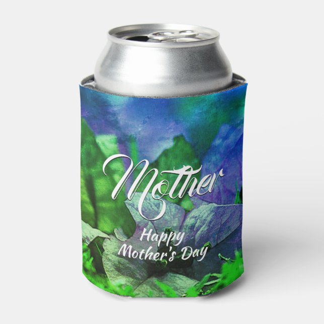 Personalized Blue Floral MOTHER Can Cooler (Can Front)