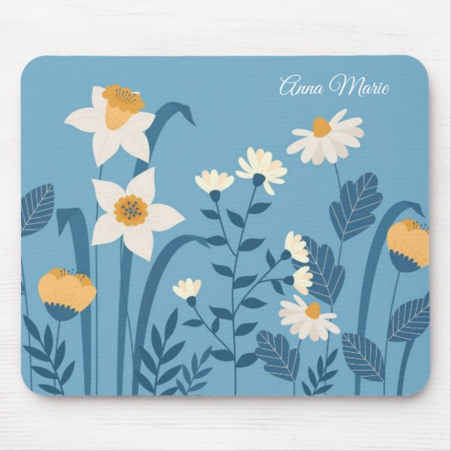 Personalized Blue Floral Mousepad Mouse Pad (Front)