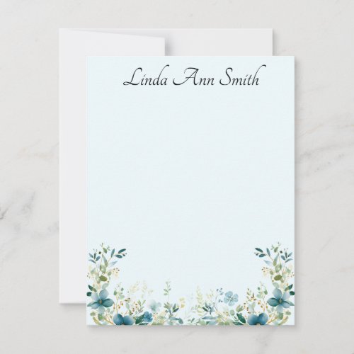 Personalized Blue Floral Note Cards Stationery Set