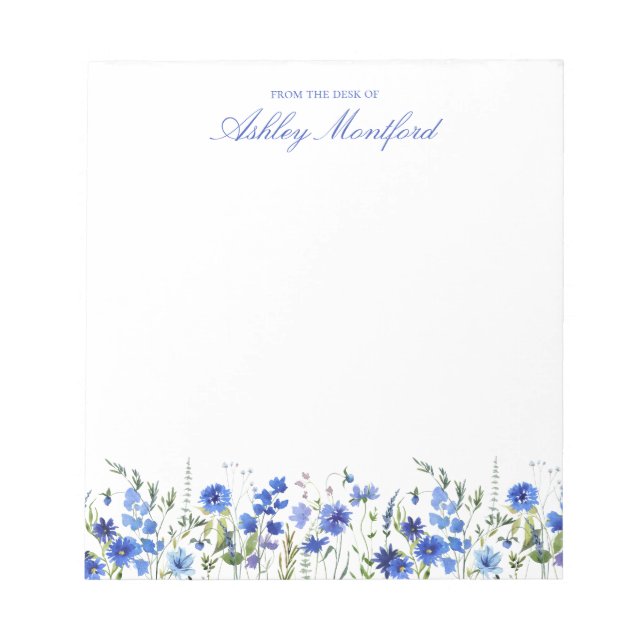 Personalized Blue Floral Notepad (Front)