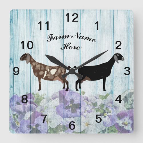 Personalized Blue Floral Nubian Dairy Goat Farm Square Wall Clock