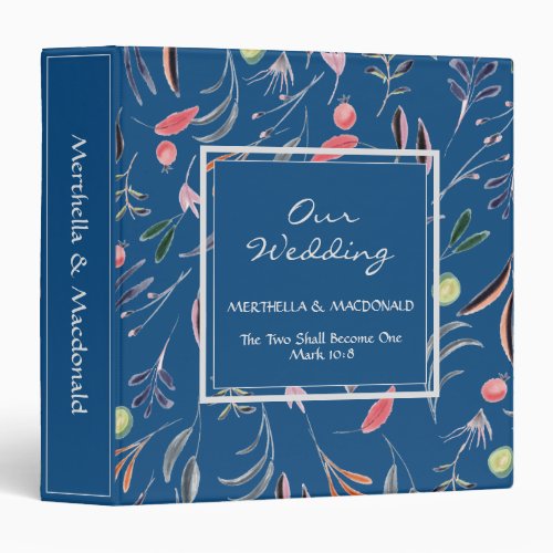 Personalized Blue Floral OUR WEDDING 3 Ring Binder