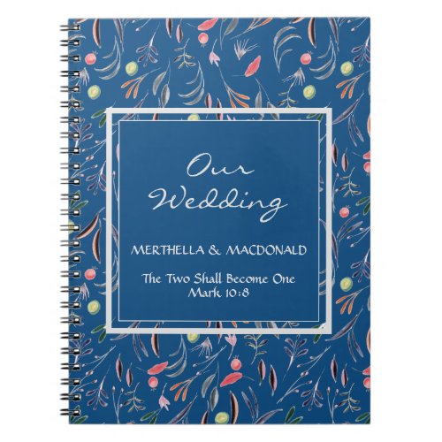 Personalized Blue Floral OUR WEDDING Notebook