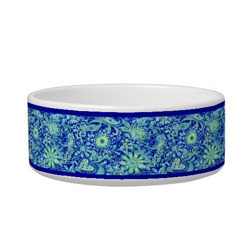Personalized Blue Floral Pet Bowl