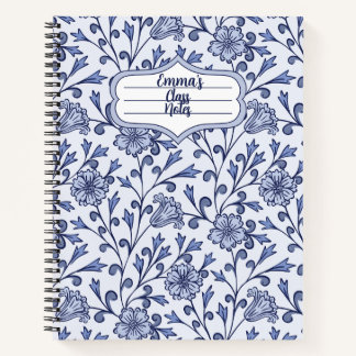 Personalized Blue Floral Spiral Notebook 8.5x11