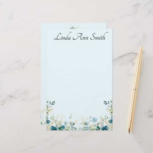 Personalized Blue Floral Stationery Writing Set