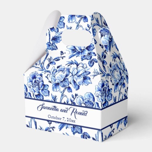Personalized Blue Floral Toile Wedding  Favor Boxes