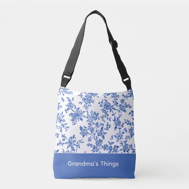 Personalized Blue Floral Tote Bag (Front)