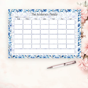 Personalized Blue Floral Undated Desk Calendar Pap Paper Pad
