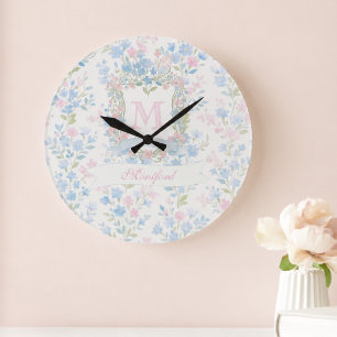 Personalized Blue Floral Wall Clock